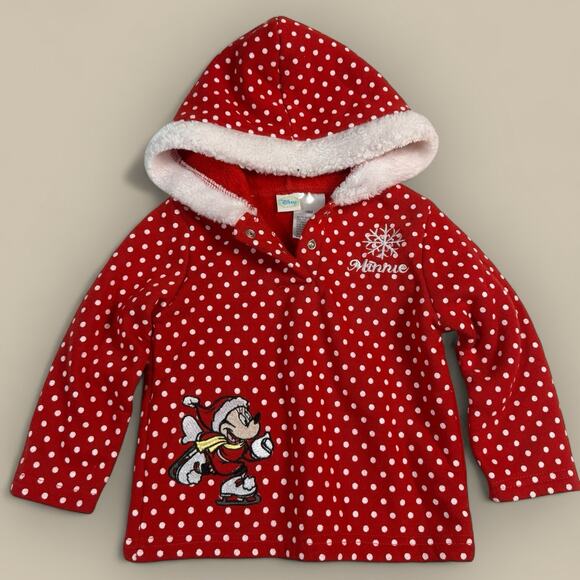 Vtg Disney Baby Minnie Mouse Red Fleece Sweater 18 Months Snowflake Christmas - Picture 1 of 5